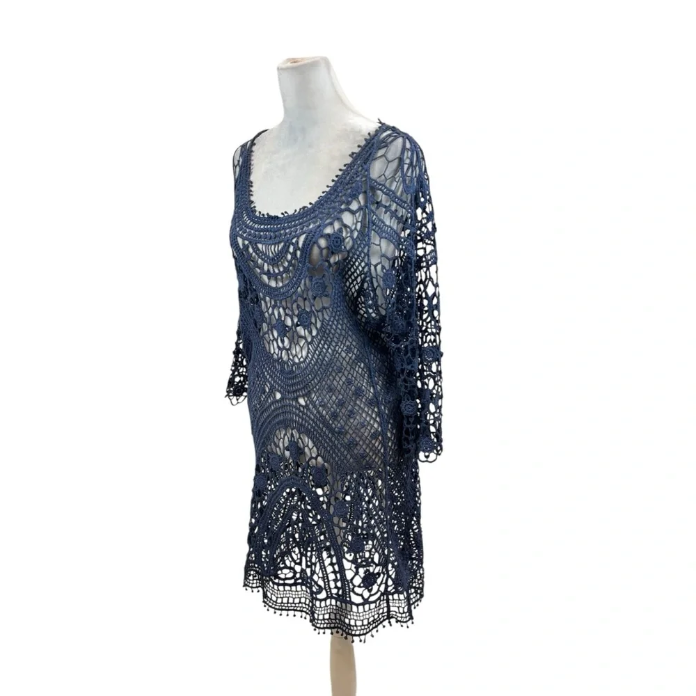 Ladies Purple Crochet Long Sleeve Swim‎ Cover Up Size Medium